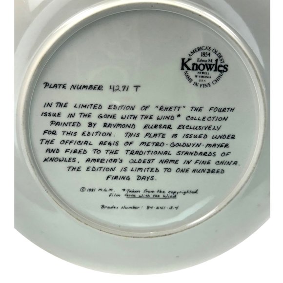 Gone With The Wind " Rhett" Plate 8.5" Vintage 1981 by Knowles - Picture 6 of 9